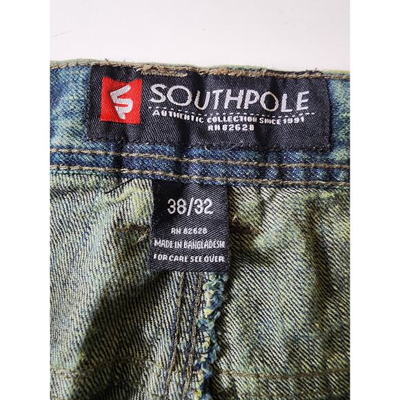 SOUTHPOLE Y2K Streetwear Moto Style Grunge Acid Wash Jeans SZ 38x32 - Picture 6 of 9